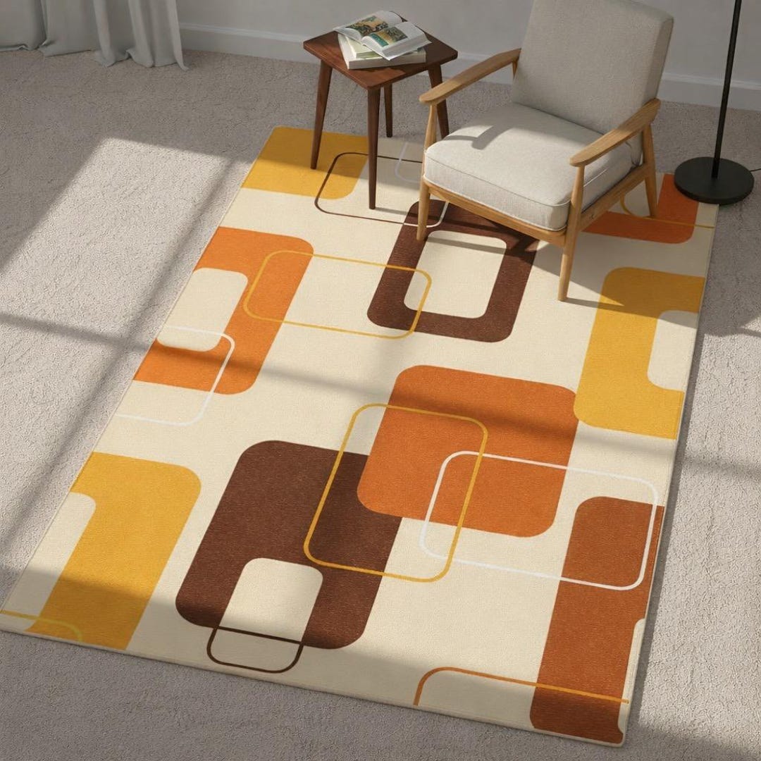 Mid Century Modern Area Rug, Retro Geometric Pattern Area Rug, Atomic ...
