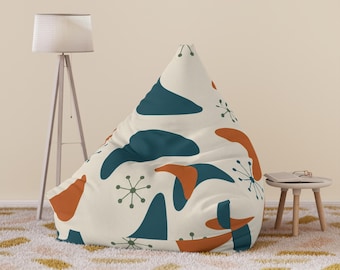 Mid Century Abstract Shapes Bean Bag Chair Cover, Retro Atomic Bean Bag Chair Cover, Retro Atomic Room Decor