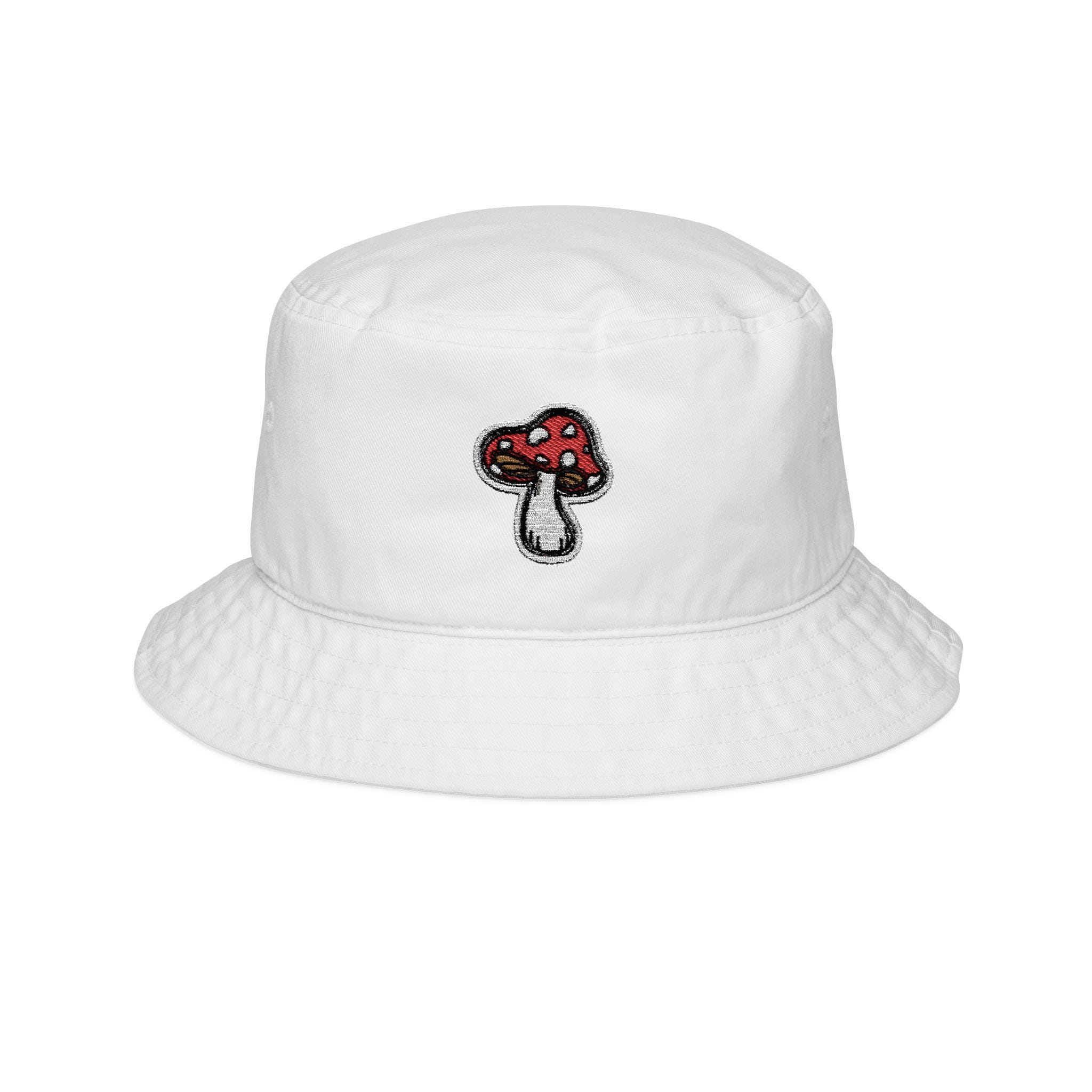 Embroidered Mushroom Bucket Hat: Cotton Twill, Nature 
