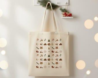 Festive Cotton Canvas Tote Bag - Holiday Shopping, Eco-Friendly Gift, Christmas Accessories,Reusable Grocery Bag, Cute Tote