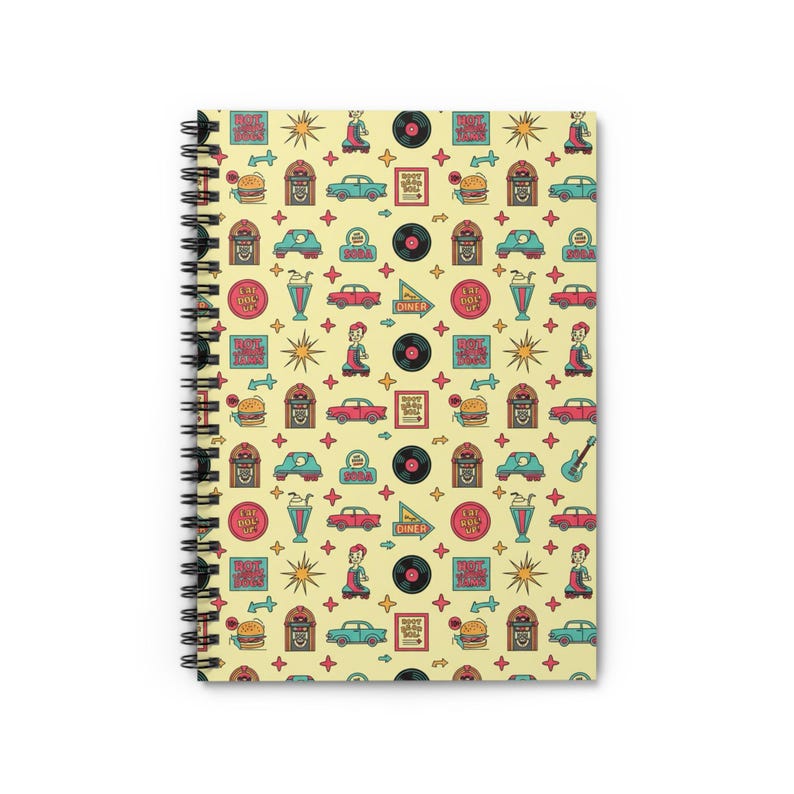 Retro 50s Diner Spiral Notebook, Vintage Rockabilly Journal, Mid ...
