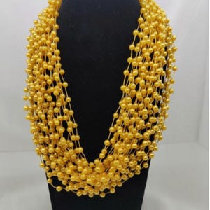 Vintage Bright Yellow Multi Strand Seed Bead Necklace