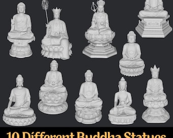 Zen Buddha-staty 3D-modeller - 10 utskrivbara designer i OBJ- och STL-format