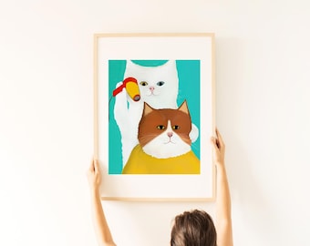 Rolig tryck med husdjursvård - Unik väggkonst för barn eller kaffeentusiaster