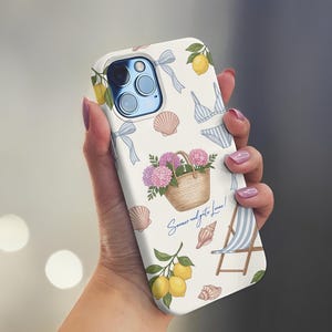 Italienischer Sommer iPhone Hülle mit Zitronen & Schleifen | Mediterrane Handyhülle, Romantische Hortensien Schutzhülle