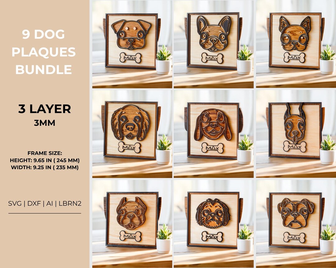 Dog Breed SVG Bundle Laser Cut Files | Custom Dog Bone Plaque | Pet ...