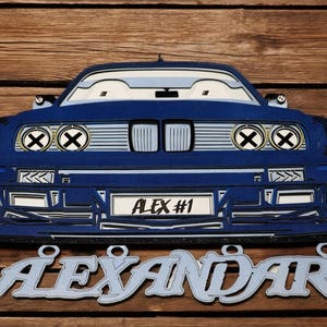 Laser cut automobile file, Car Wall Art Laser ready File: Garage Decor SVG DXF LBRN2,  3D layered laser files,  (Digital Download)
