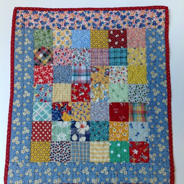 OOAK Reproduction 1930's  One-Patch  "Scrappy" American Girl Quilt, Doll Quilt, Baby Doll Quilt,  Wallhanging Quilt, Table Topper Quilt