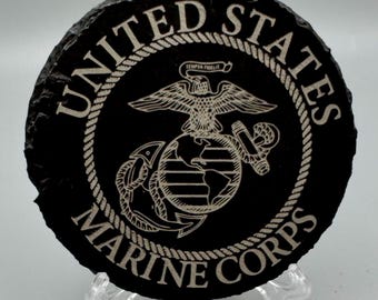 US Marine Corp Military Laser Engraved Round Slate coaster