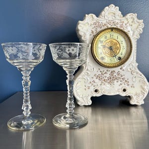 Vasos de cristal grabados Libbey Rock Sharpe Halifax, estilo años 40.