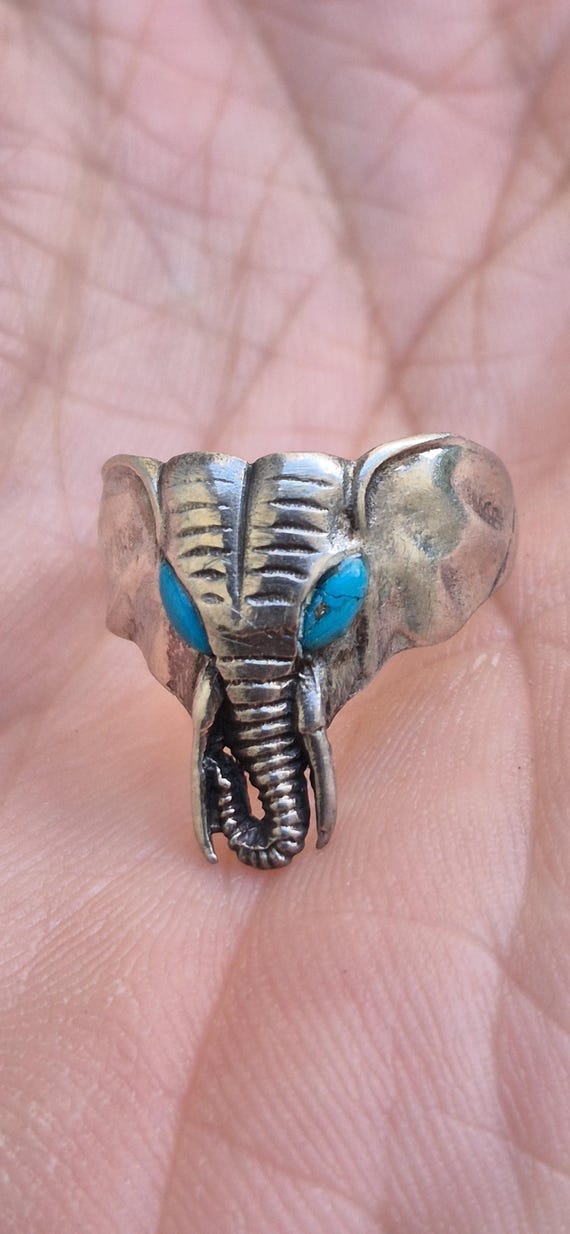 Antique Elephant Ring Solid Silver 925 Turquoise … - image 4