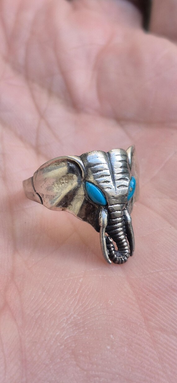 Antique Elephant Ring Solid Silver 925 Turquoise … - image 3