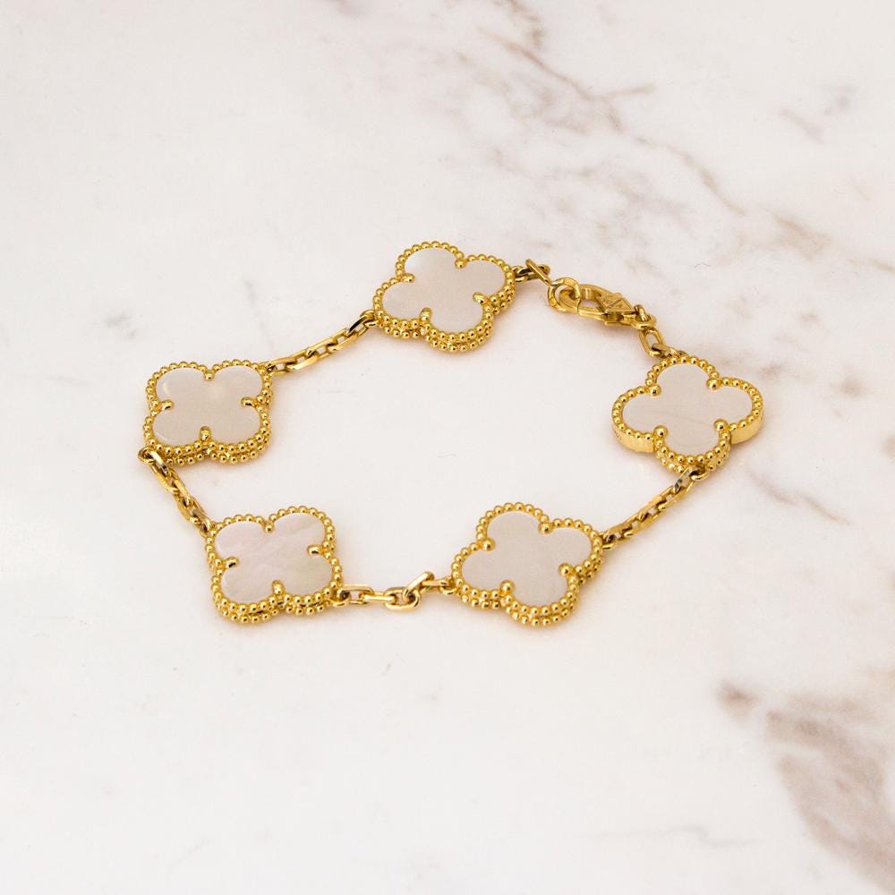 Van Cleef & Arpels Vintage Alhambra 5 Motif Bracelet Mother-of-Pearl 18K Yellow Gold