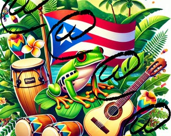 Puerto Rican Coquí Frog Art: Boricua Flag Sublimation Design (PNG JPG)