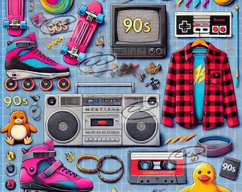 90s Nostalgia Digital Download | Retro 90s PNG | Vintage Sublimation Design for Stickers, Shirts & Crafts
