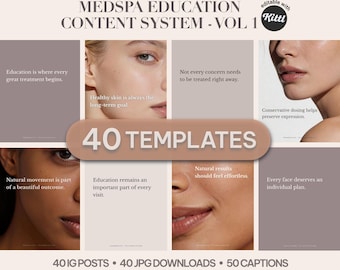 Medspa Instagram Post Templates | Clinic Content System (Kittl Editable, 40 Posts, 50 Captions)