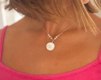 Shiva Eye necklace, Clear Quartz Crystal, Ocean Inspired, Coastal Boho, Sterling Silver, Minimalist Beach Jewelry, handmade, White