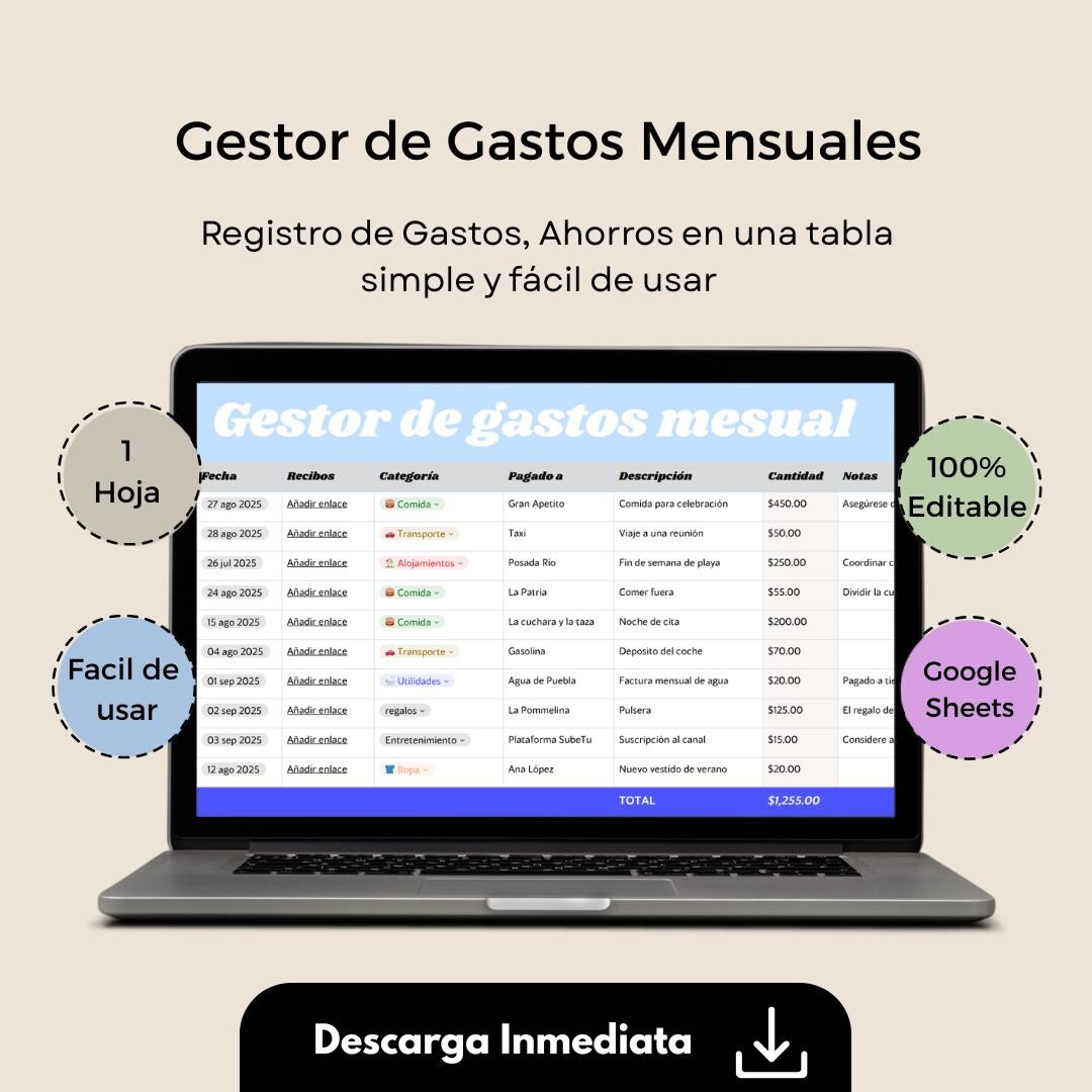 Control De Gastos Mensual | Plantilla Presupuesto Google Sheets Excel ...