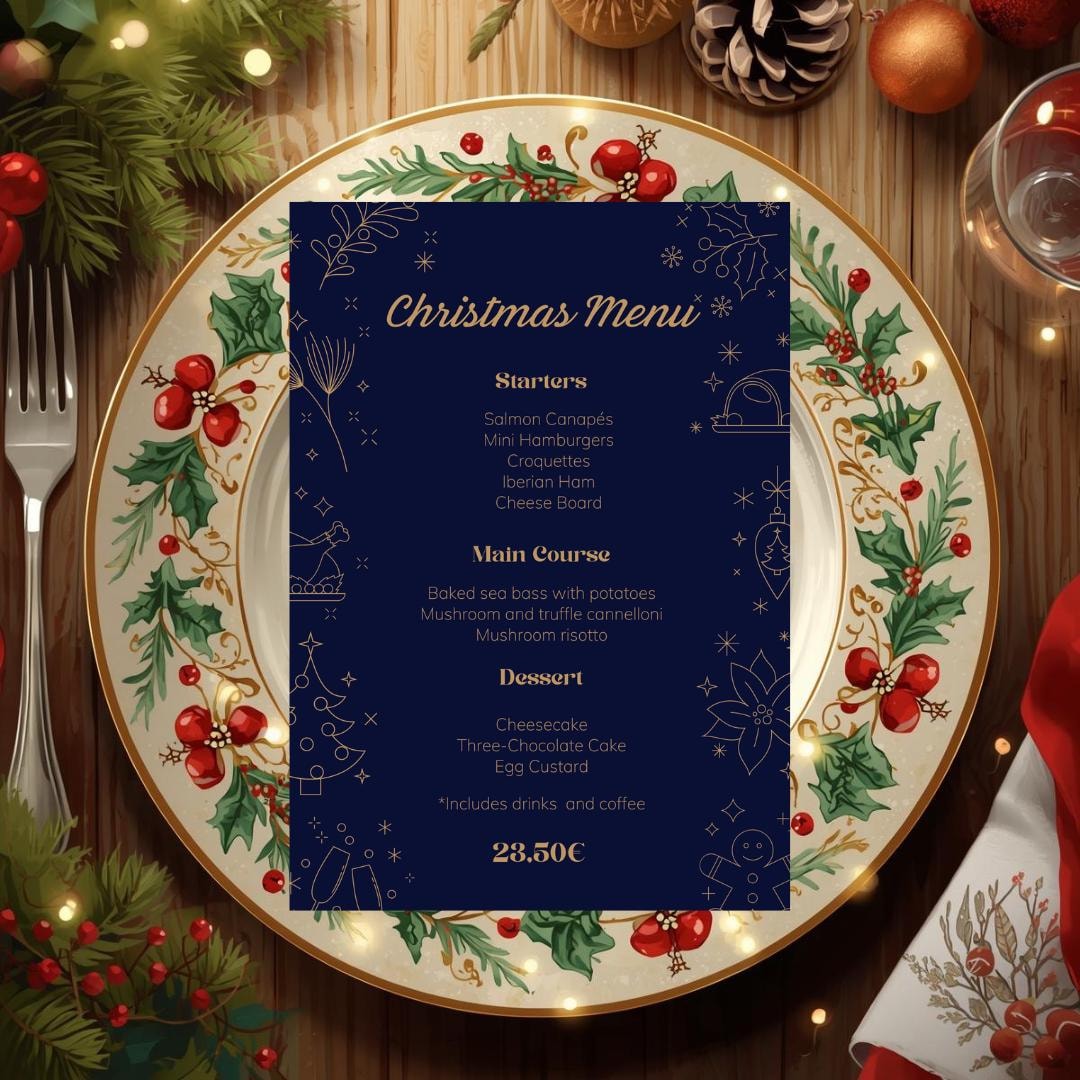 Elegant Christmas Menu Template | Blue & Gold Holiday Dinner Menu ...