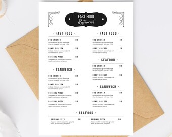 Editable Fast Food Menu Template – Printable Restaurant Menu Flyer  Canva Editable Menu Takeout Menu Burger Pizza Food Menu Instant Download