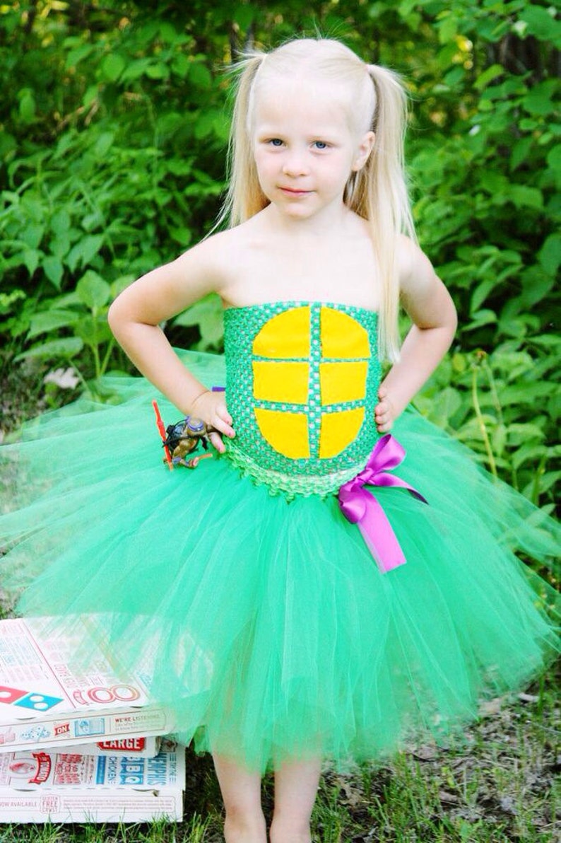 girl ninja turtle costume Halloween ideas size newborn to 5t Teenage Mutant Ninja Turtles inspired Donatello tutu dress