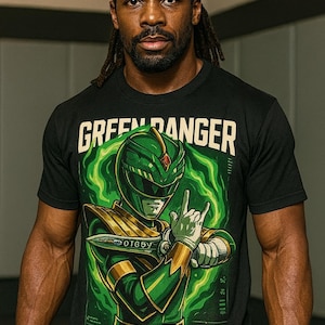 Green Ranger graphic T-Shirt | Mighty Morphin Power Rangers, Retro Helmet Art
