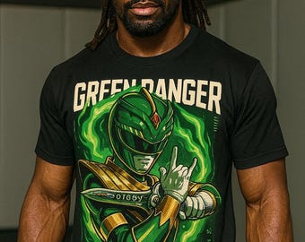 Green Ranger graphic T-Shirt | Mighty Morphin Power Rangers, Retro Helmet Art