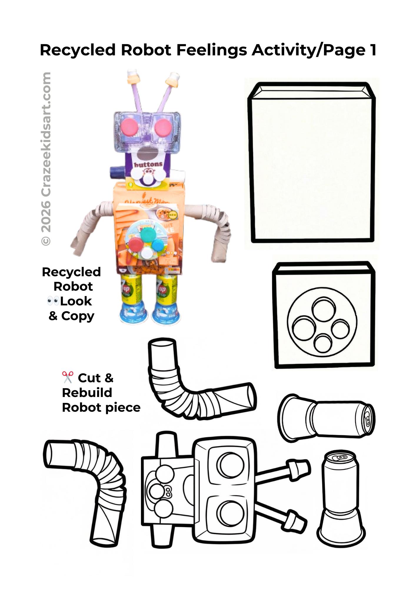 34 Recycled Crafts For Kids 22 Recycled Robot - All Parts Worksheets, Printable STEM Activity for Kids
