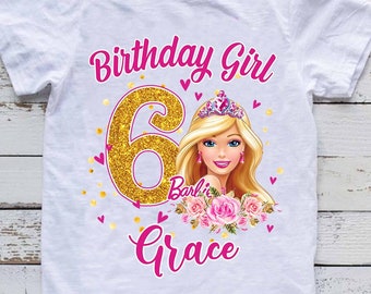 Girls Personalised Barbie Birthday Shirt Barbie Birthday Shirts Barbie Shirt
