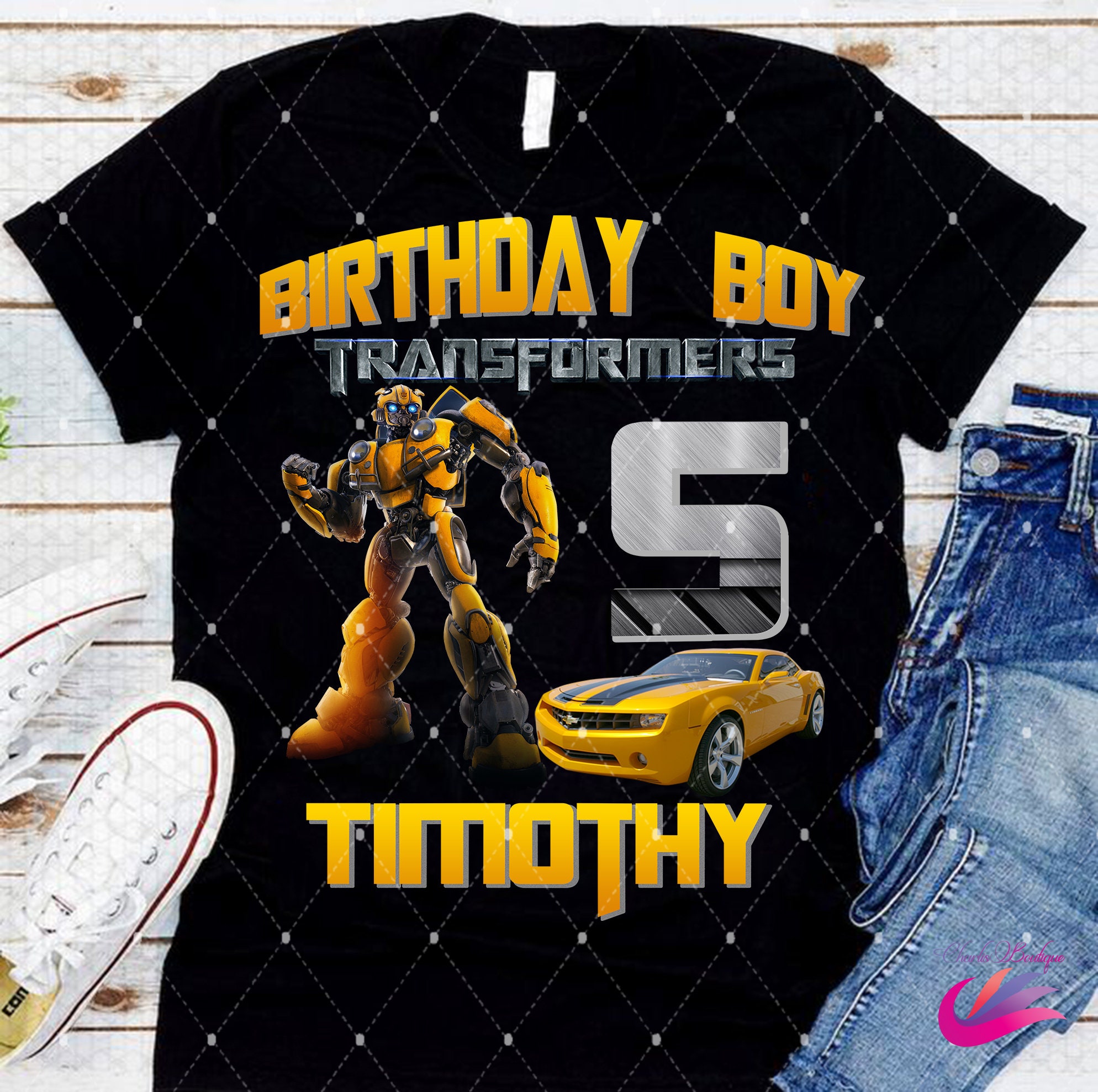 Transformers Bumblebee Personalized Custom Birthday Shirt in 8 Different Colors