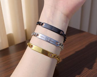 Pulsera de cadena de acero y titanio con grabado personalizado: estilo hip hop para hombres y mujeres