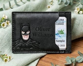 Bat ID Wallet - Personalized Leather Wallet for Men Unique Gift for Him Anniversary Birthday Valentine's Day for Husband Boyfriend Father