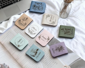 Marcapáginas magnético de piel personalizado, regalo grabado personalizado para profesoras, marcapáginas de biblioteca, regalos personalizados para amantes de los libros