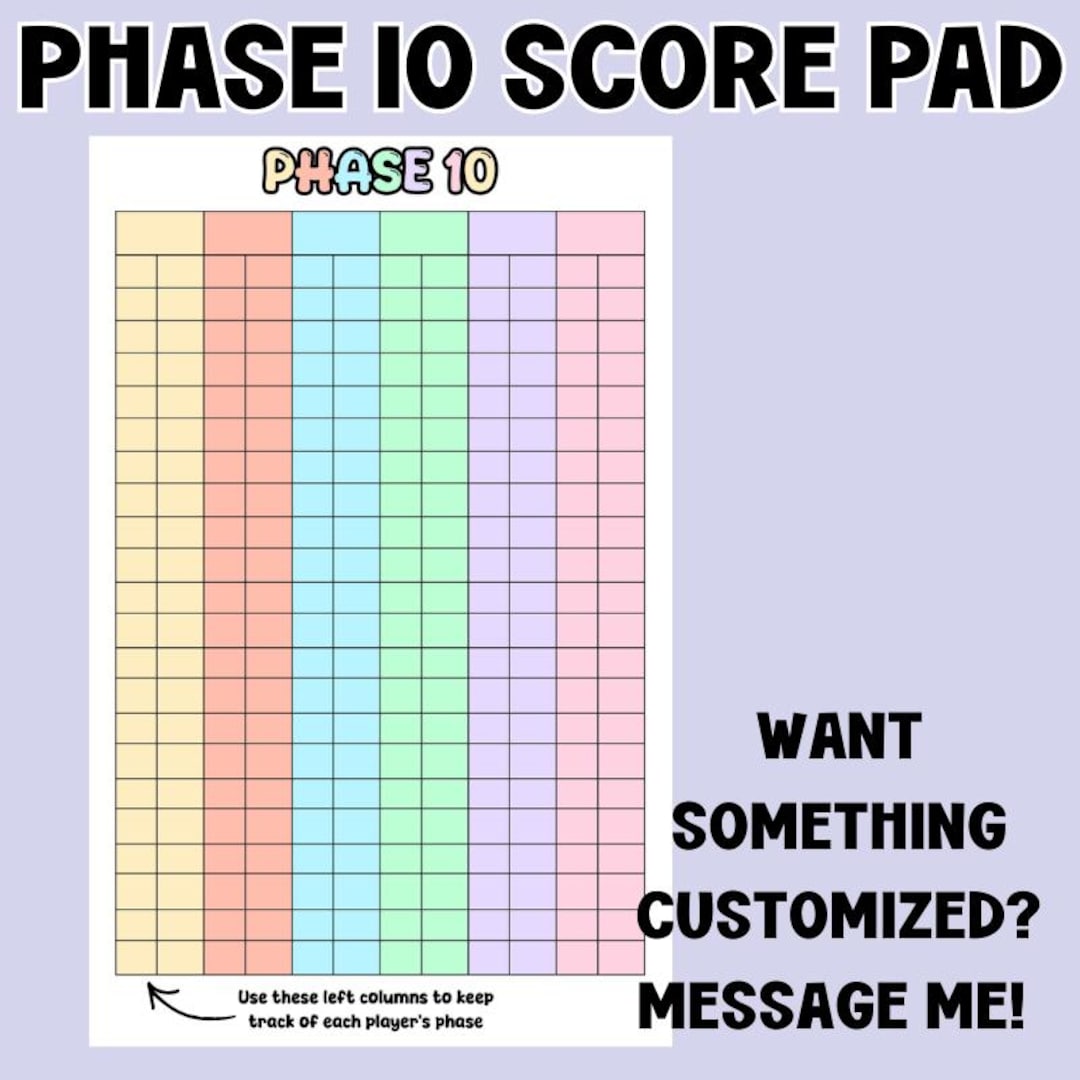 Score Table For Notepad Phase 10 Score Sheet, Scoring Pad, Notepad - Etsy