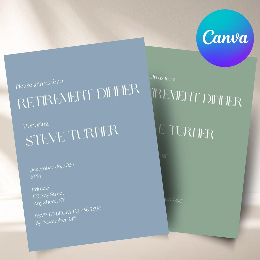 Editable Retirement Dinner Invitation | Modern Minimalist Canva ...