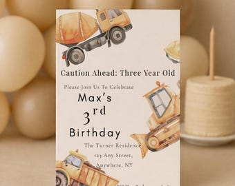 Construction Party Invite Dump Truck Tractor Boy Birthday Invitation  Any Age | Editable Canva Template Printable 5x7