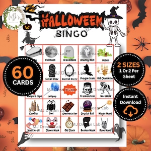 Gioco del bingo di Halloween stampabile / Schede del bingo spettrali per bambini / Set del bingo stampabile / Gioco digitale per feste &quot;Dolcetto o scherzetto&quot; / Divertimento autunnale in classe