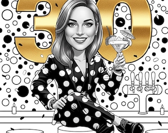 Personalized 30th Birthday Caricature Portrait, Custom Cartoon Gift (Digital Delivery)