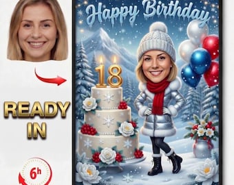 Personalized 18th Birthday Caricature Portrait, Custom Cartoon Gift (Digital Delivery)
