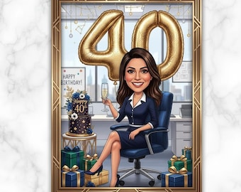 Personalized 40th Birthday Caricature Portrait, Custom Cartoon Gift (Digital Delivery)
