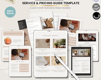 Guía de precios de servicios profesionales, hoja de tarifas para autónomos (PDF), plantilla de precios para pequeñas empresas, planificador de paquetes de servicios y tarifas.