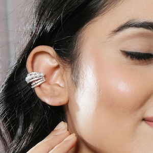 Pearl Ear Cuff: 18K Gold Plated, Faux Pearl & Crystal Accent