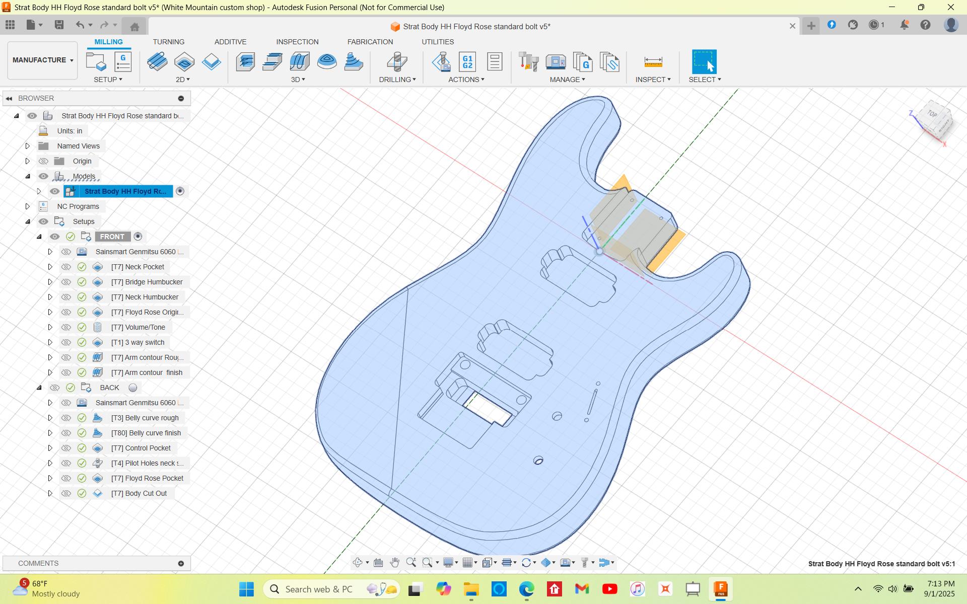 CNC S-body Floyd Rose Routing Dual Humbucker Files Fusion 360 F3z