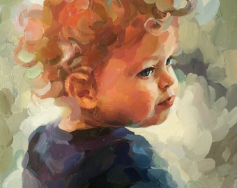 Commission Portrait from photo. Example of original oil custom portrait, Girl portrait, Child portrait, Baby Portrait.