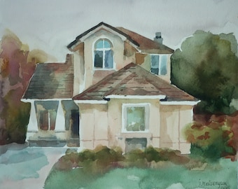 Custom home portrait, Original watercolor painting of home, House portrait, House painting, To order, Valentine's day gift, Home painting.
