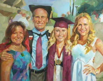 Custom portrait. Family portrait. Original oil large portrait. A group portrait. Happy graduation day.