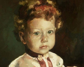 Child portrait in aristocratic style. Original oil realistic old style portrait from photo, made to order. Single portrait. Hand painted.