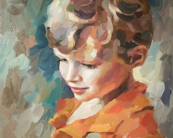Impressionistic portrait from photo. Example of original oil custom single portrait.  Boy portrait, child portrait, baby Portrait. Custom.