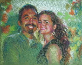 Pure happiness. Original oil pastel portrait on paper. Love portrait. Hand painted. Double portrait.