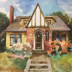 家の絵画、家のオリジナル水彩画、委託された家の肖像画、家の肖像画、我が家のような家、バレンタインデーの贈り物。贈り物